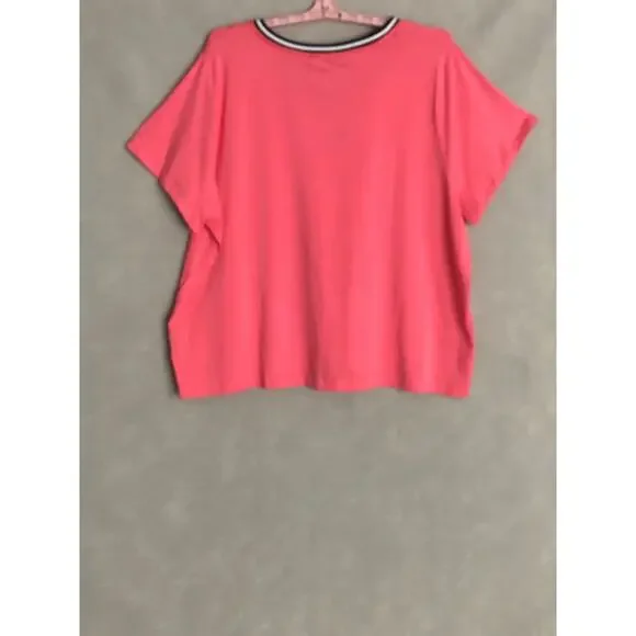 Tommy Hilfiger Short Sleeve T-Shirt Women's 3X Striped V-Neck Bubblegum NEW - Picture 6 of 7